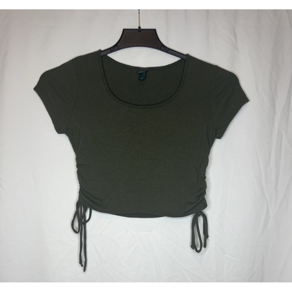 Wild Fable Girls Juniors Size Large Dark Green Ribbed Crop Top Side Ties Stretch